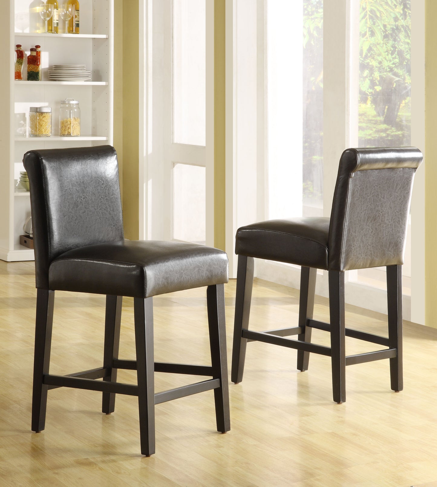 Faux Leather High Back Stools (Set of 2) - 24" Counter Height