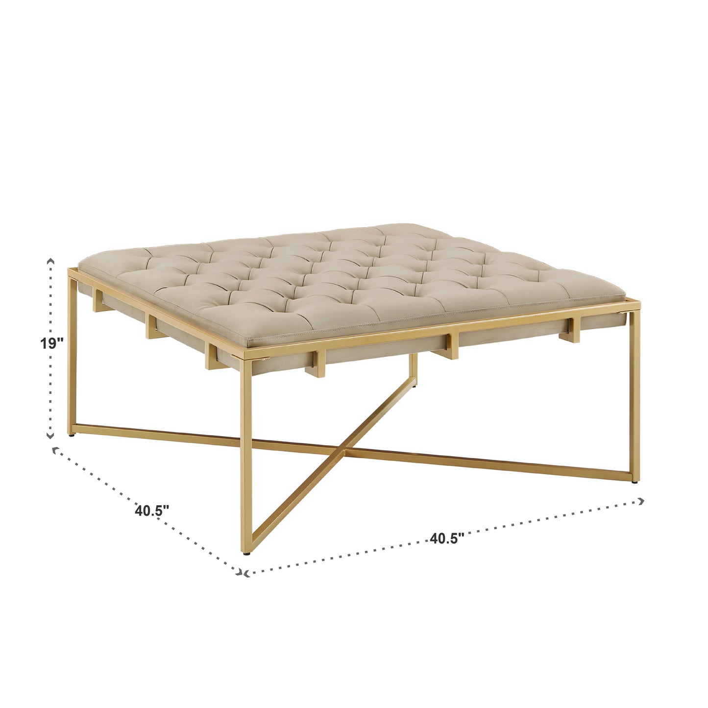 Faux Leather Tufted Square Ottoman - Beige