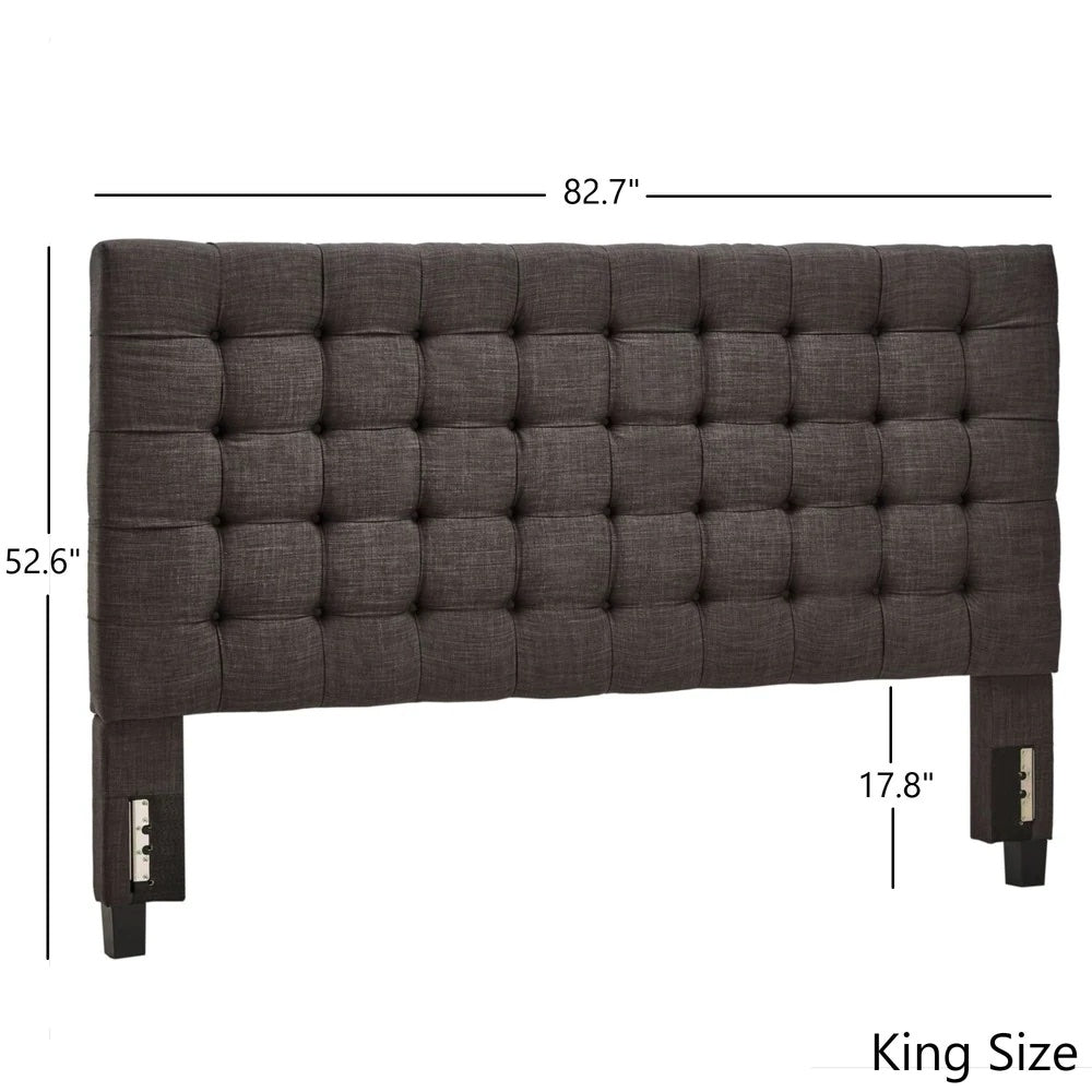 Button Tufted Linen Upholstered Headboard - Grey Linen, King