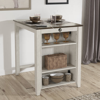 Wood Counter Height Dining Table with Charging Station - Dark Cherry Top and Two-Tone Grey & White Base Finish