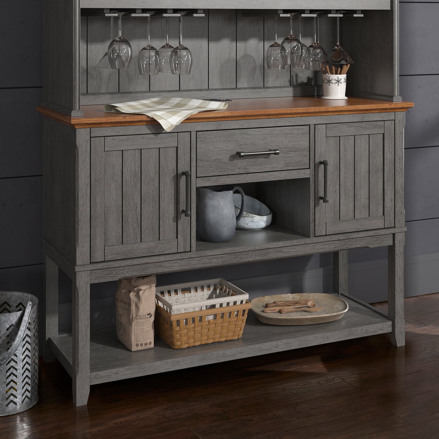 51" Wide Dining Hutch with Power Outlets - Antique Grey Finish
