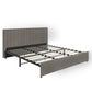 Grey Linen Upholstered Storage Platform Bed with Channel Headboard - King (King Size)