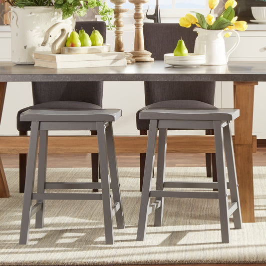 Saddle Seat 24" Counter Height Backless Stools (Set of 2) - Frost Grey Finish