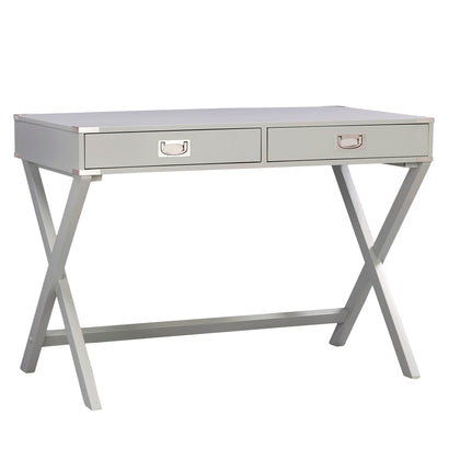 X-Base Wood Accent Campaign Writing Desk - Silver Birch