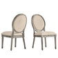 Round Linen and Wood Dining Chairs (Set of 2) - Beige Linen, Antique Grey Oak Finish