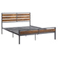 Low Profile Metal Platform Bed with Wood Finish Panels - Grey, Queen (Queen Size)