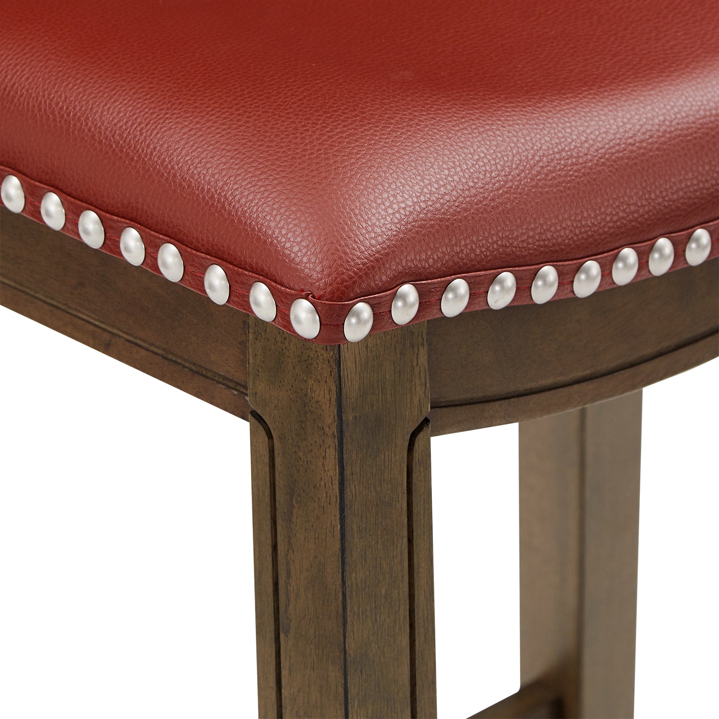 Brown Finish Red Pu 29" Bar Height Stool - Red Faux Leather, Bar Height - Red Faux Leather, Bar Height