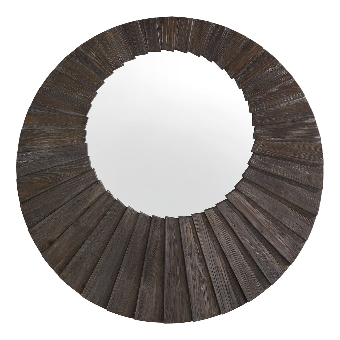 Dark Brown Reclaimed Wood Round Seashell Wall Mirror - Large