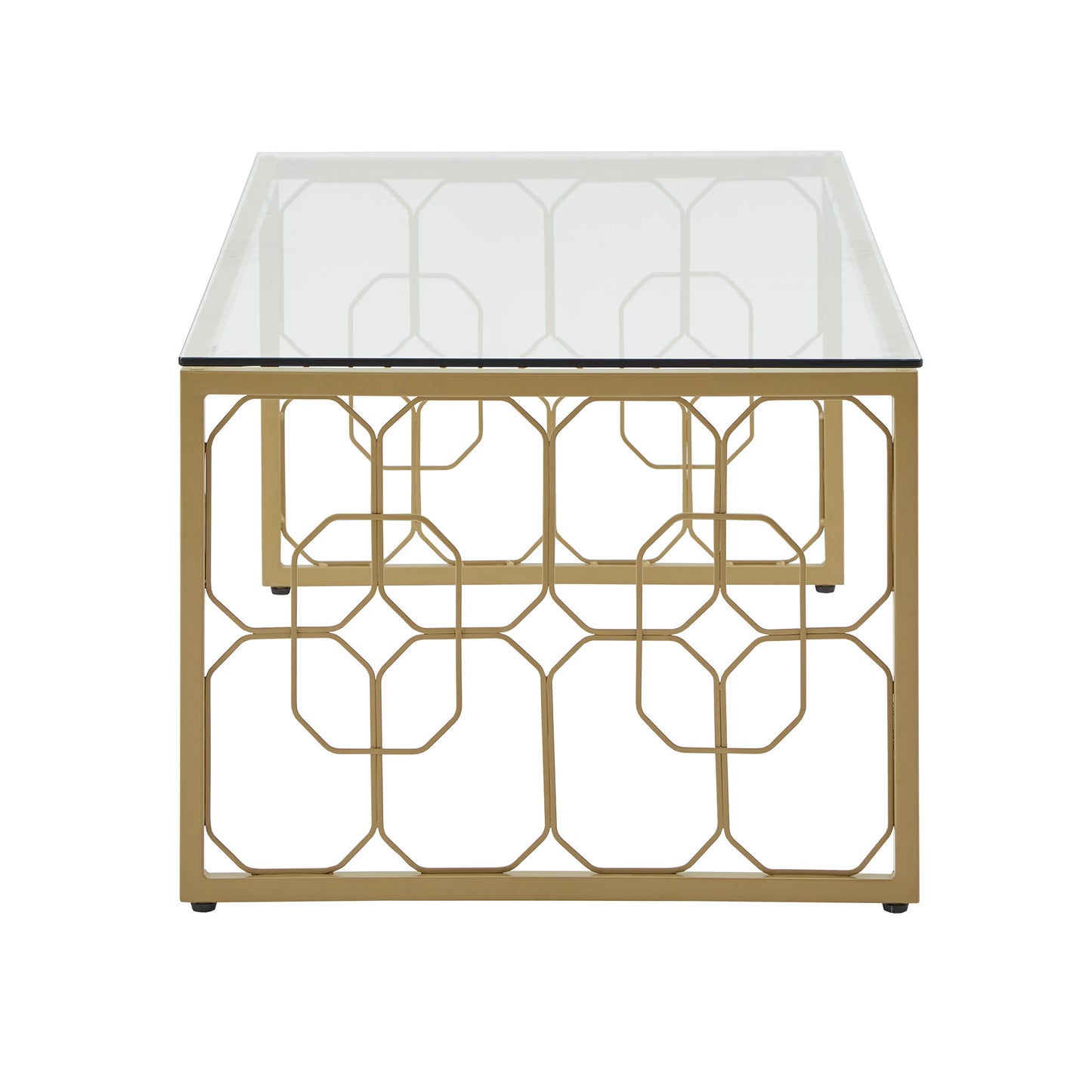 Octagon Pattern Gold Metal and Glass Table - Coffee Table