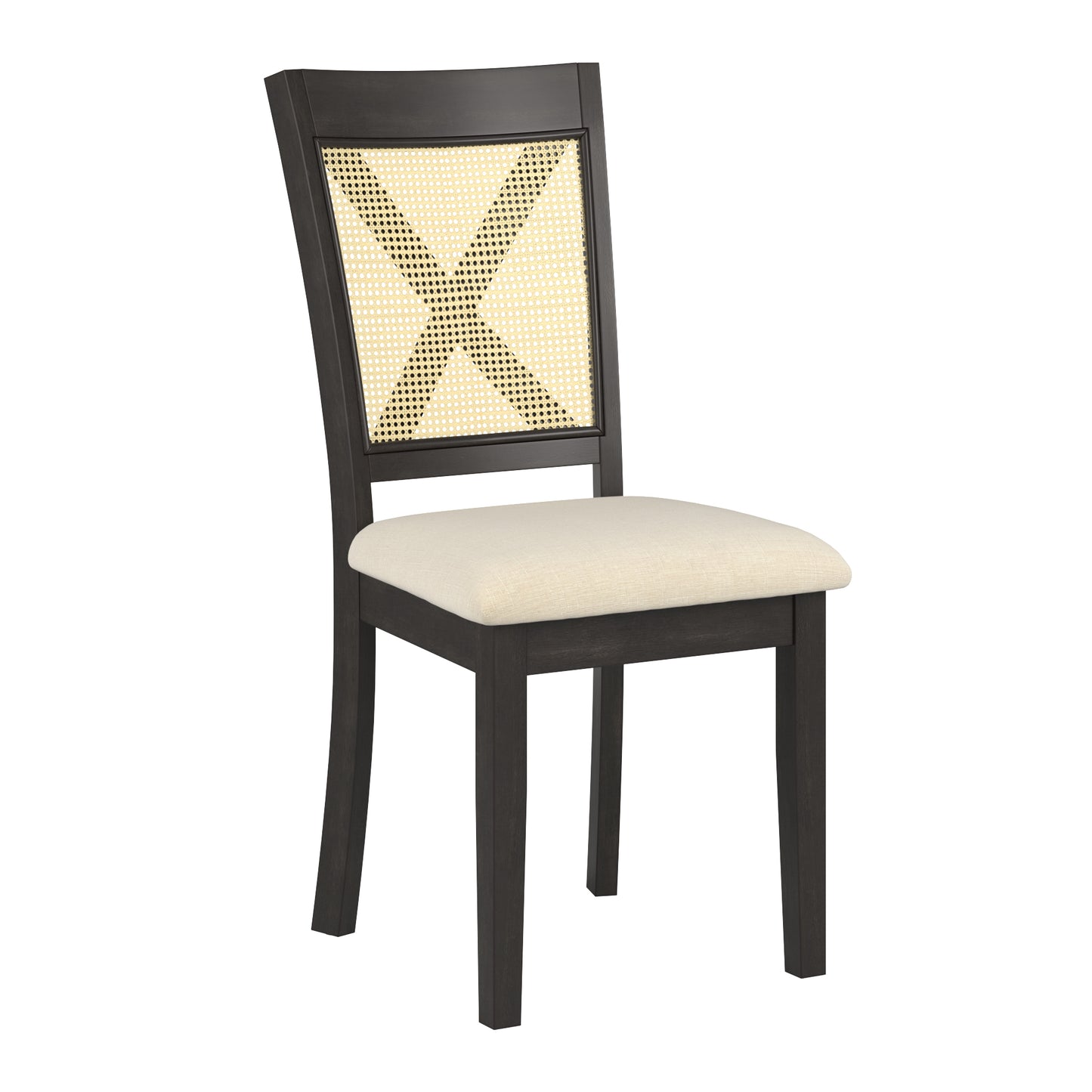 Cane Accent Dining - X-Back Chair (Set of 2), Antique Black Finish, Beige Linen