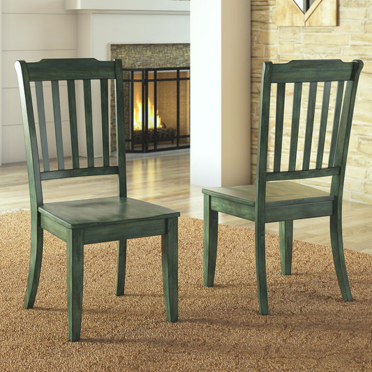 Slat Back Wood Dining Chairs (Set of 2) - Antique Sage Green
