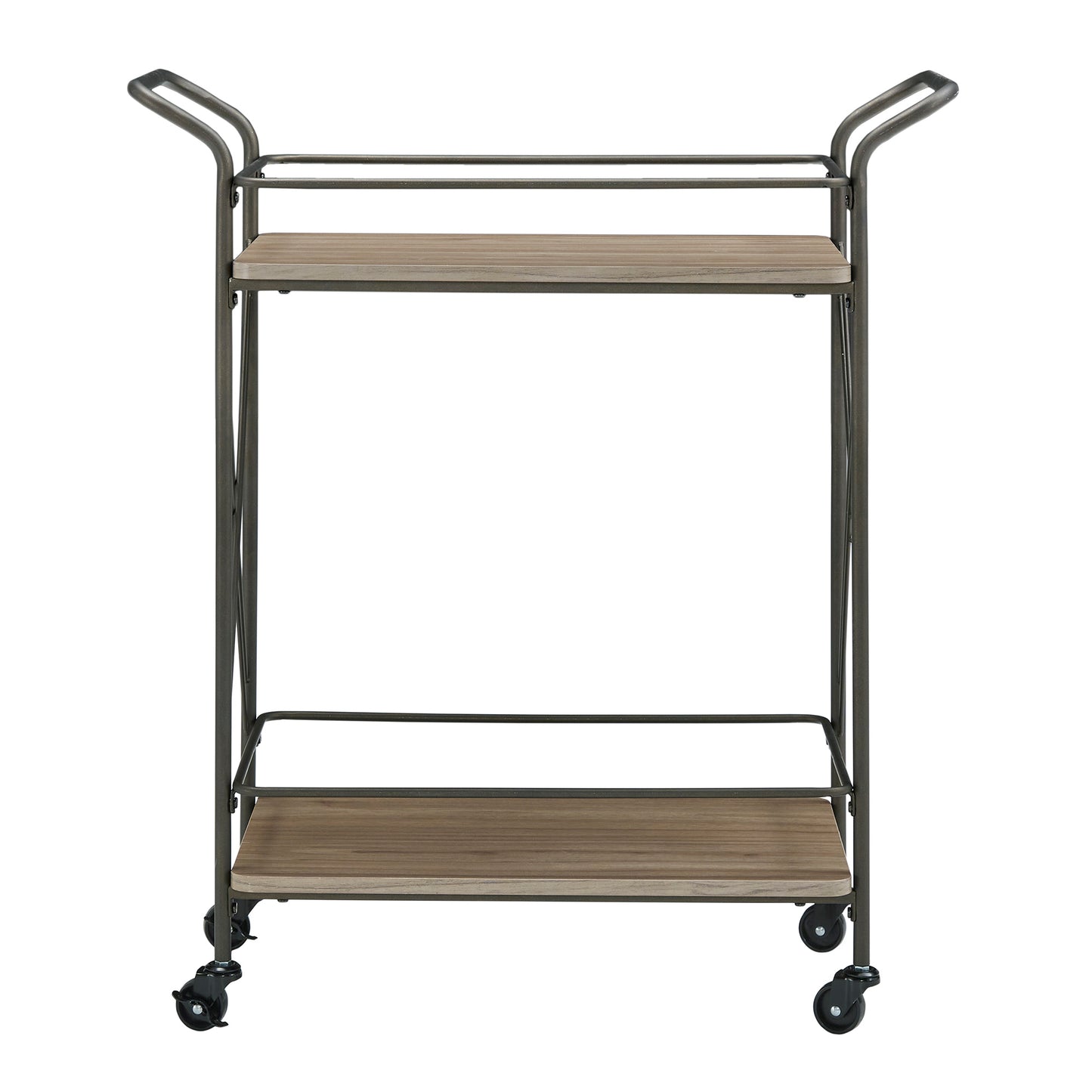 Bronze Finish and Wood Double-Cross Bar Cart
