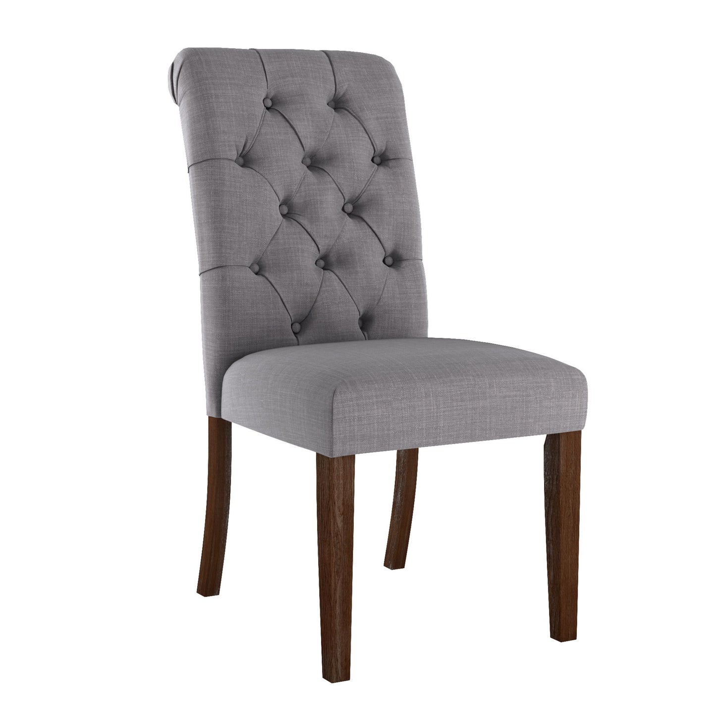 Tufted Rolled Back Parsons Chairs (Set of 2) - Brown Finish, Grey Linen