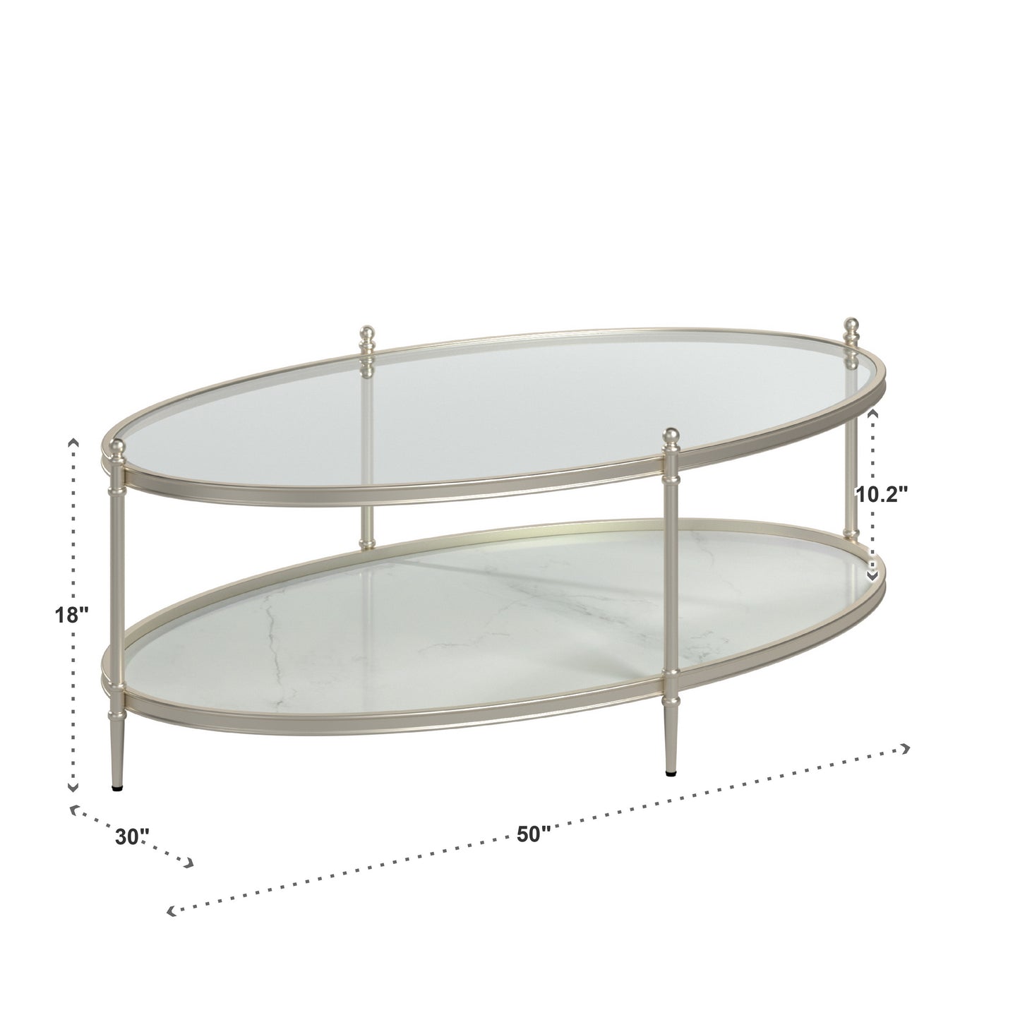 Champagne Silver Metal & Glass Coffee Table Set - Coffee Table Only