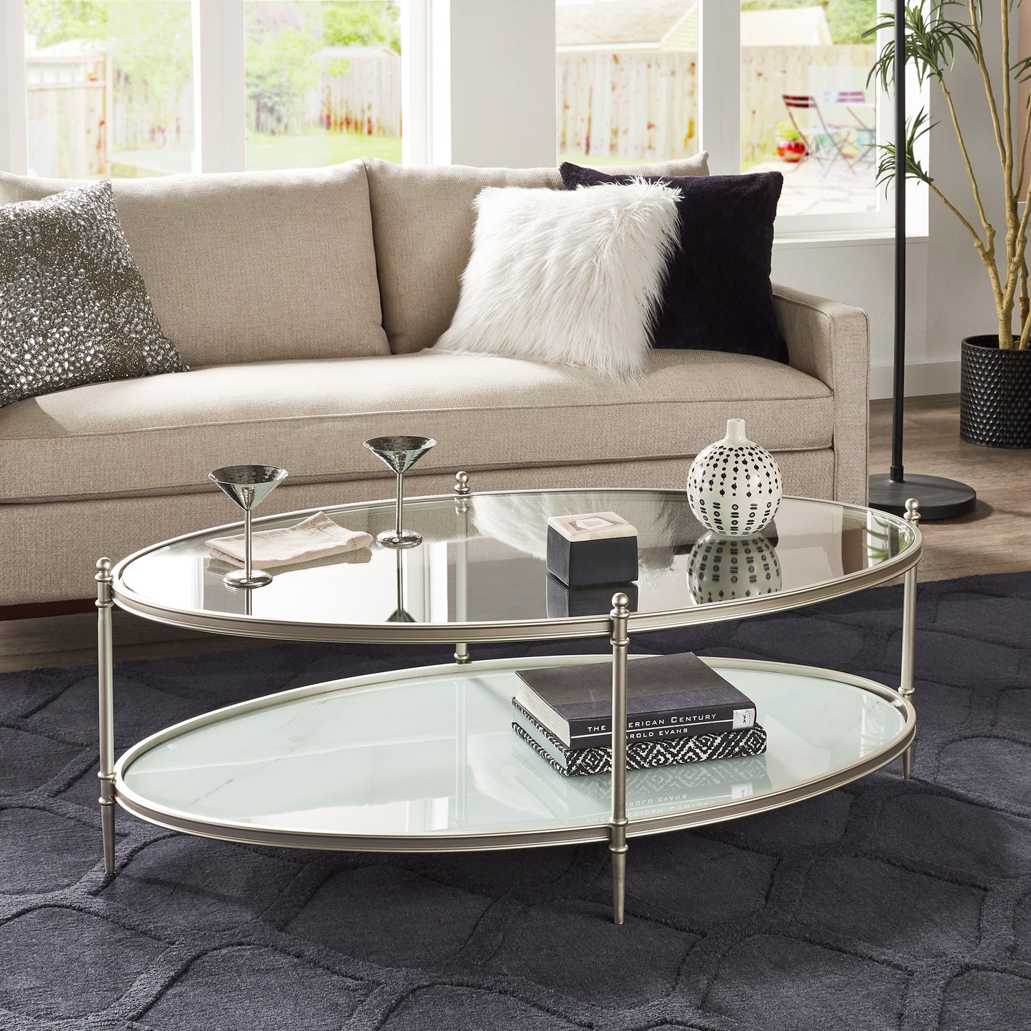 Champagne Silver Metal & Glass Coffee Table Set - Coffee Table Only