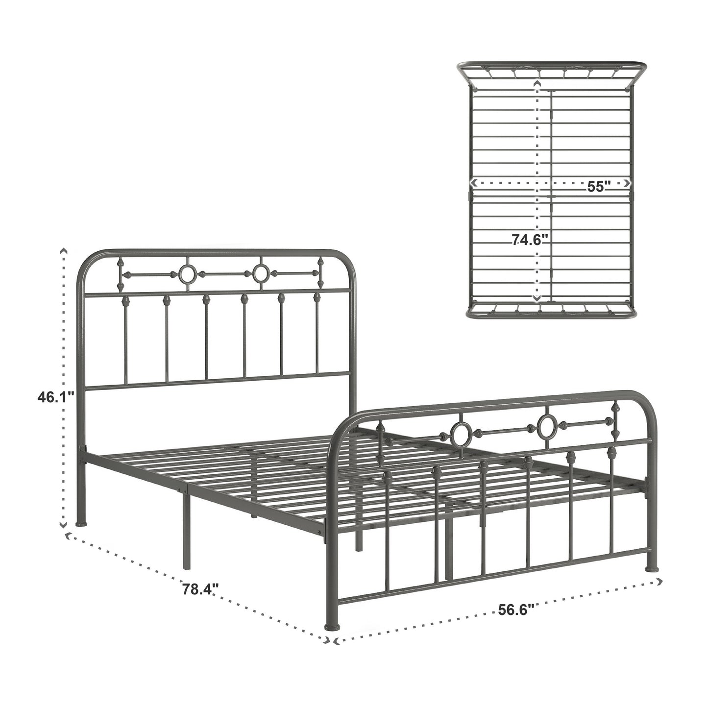 Metal Spindle Platform Bed - Grey, Full Size (Full Size)