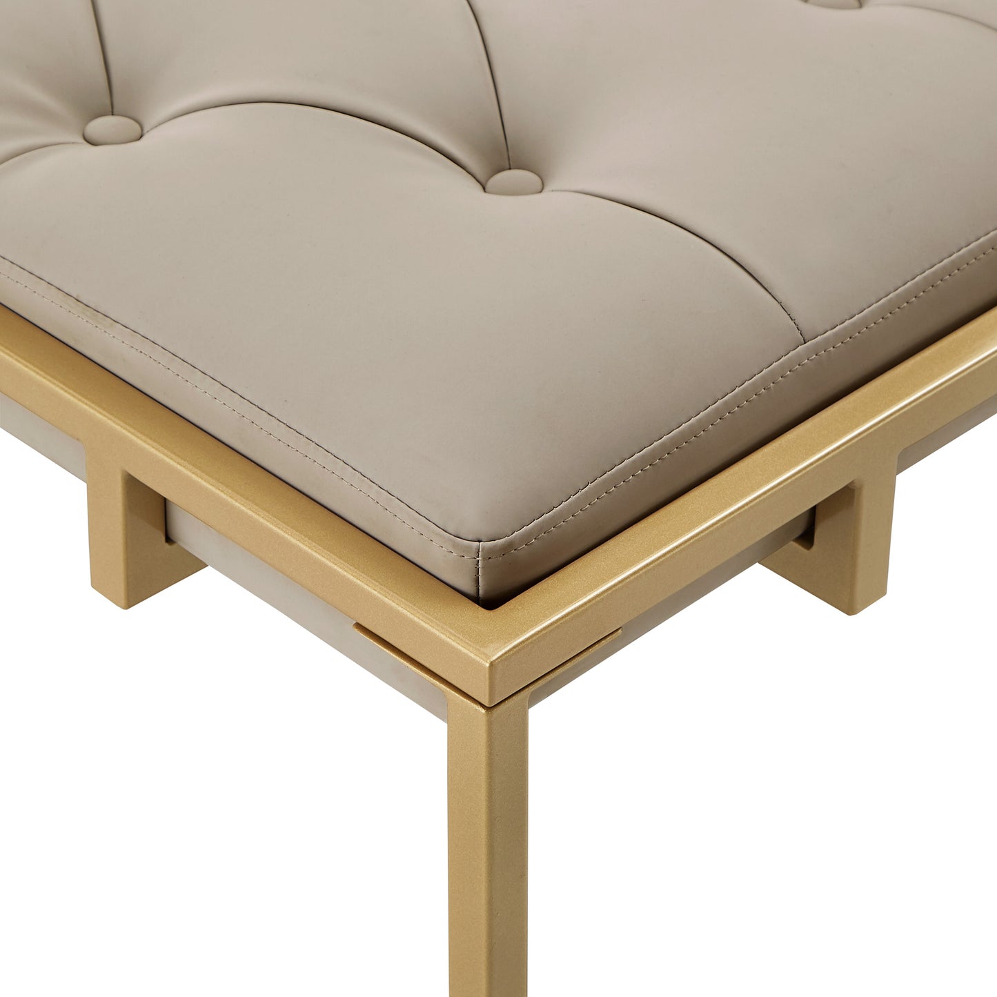 Faux Leather Tufted Square Ottoman - Beige