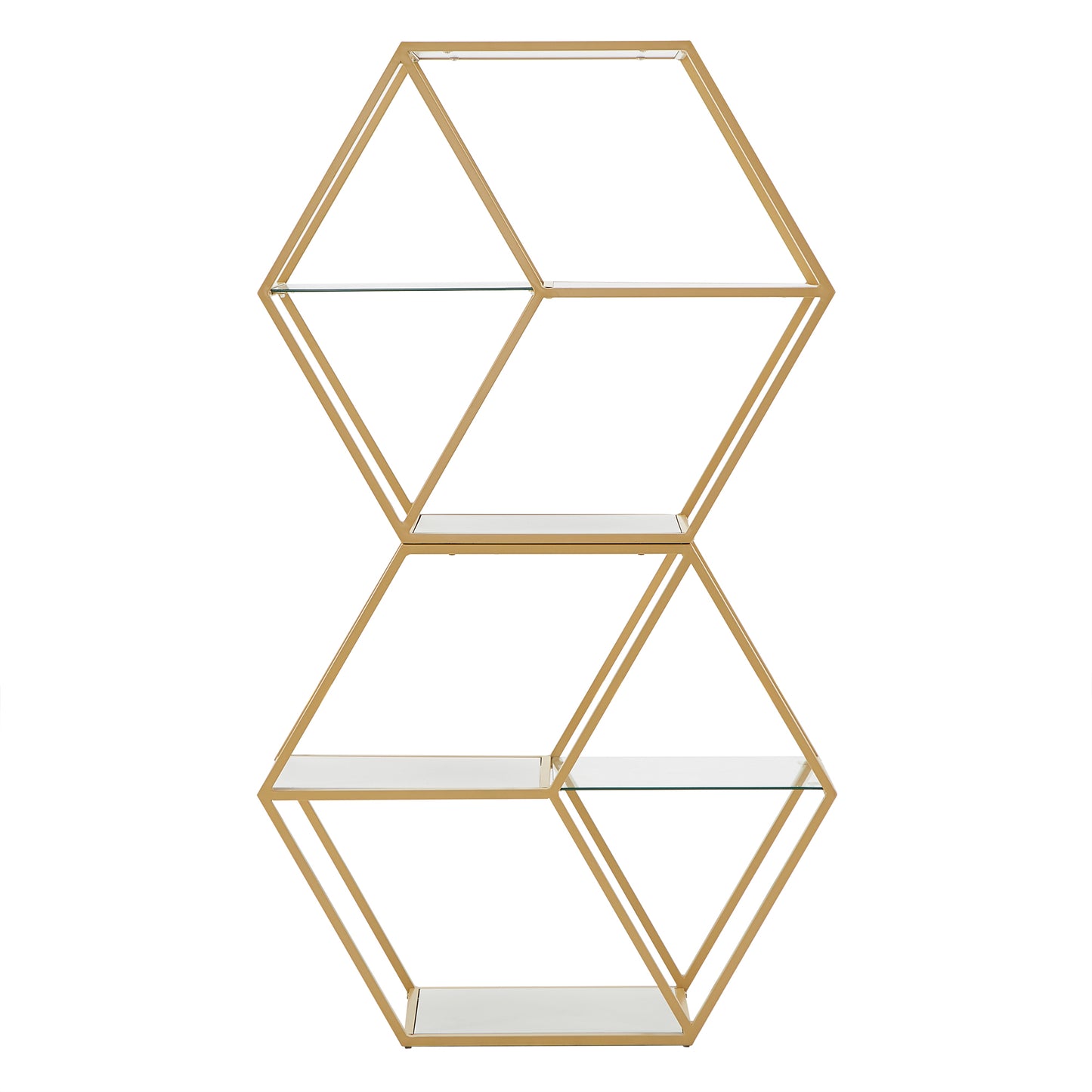 Hexagon Wood and Glass 4-Shelf Modular Bookcase