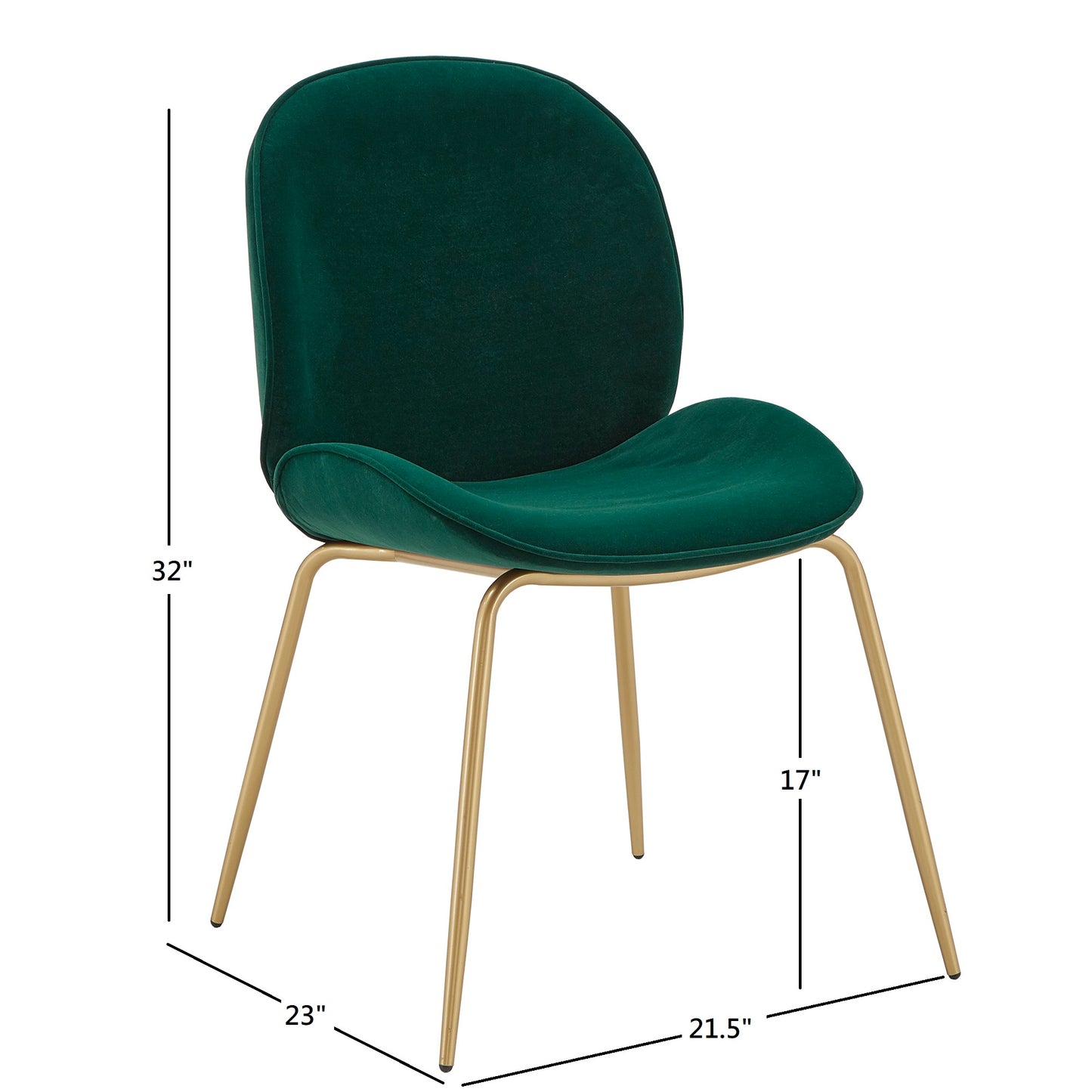 Velvet Upholstered Gold Finish Dining Chairs (Set of 2) - Green Velvet
