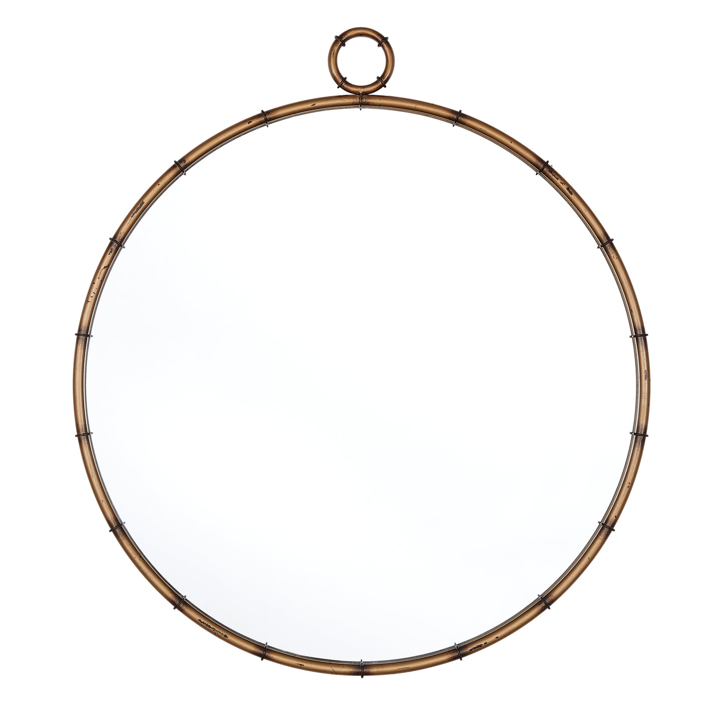 Antique Brass Finish Round Wall Mirror with Decorative Ring