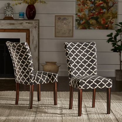 Moroccan Pattern Fabric Parsons Dining Chairs (Set of 2) - Vulcan Black
