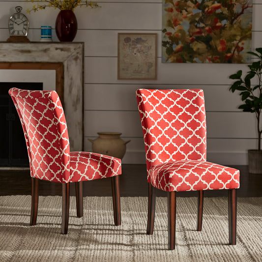 Moroccan Pattern Fabric Parsons Dining Chairs (Set of 2) - Samba Red