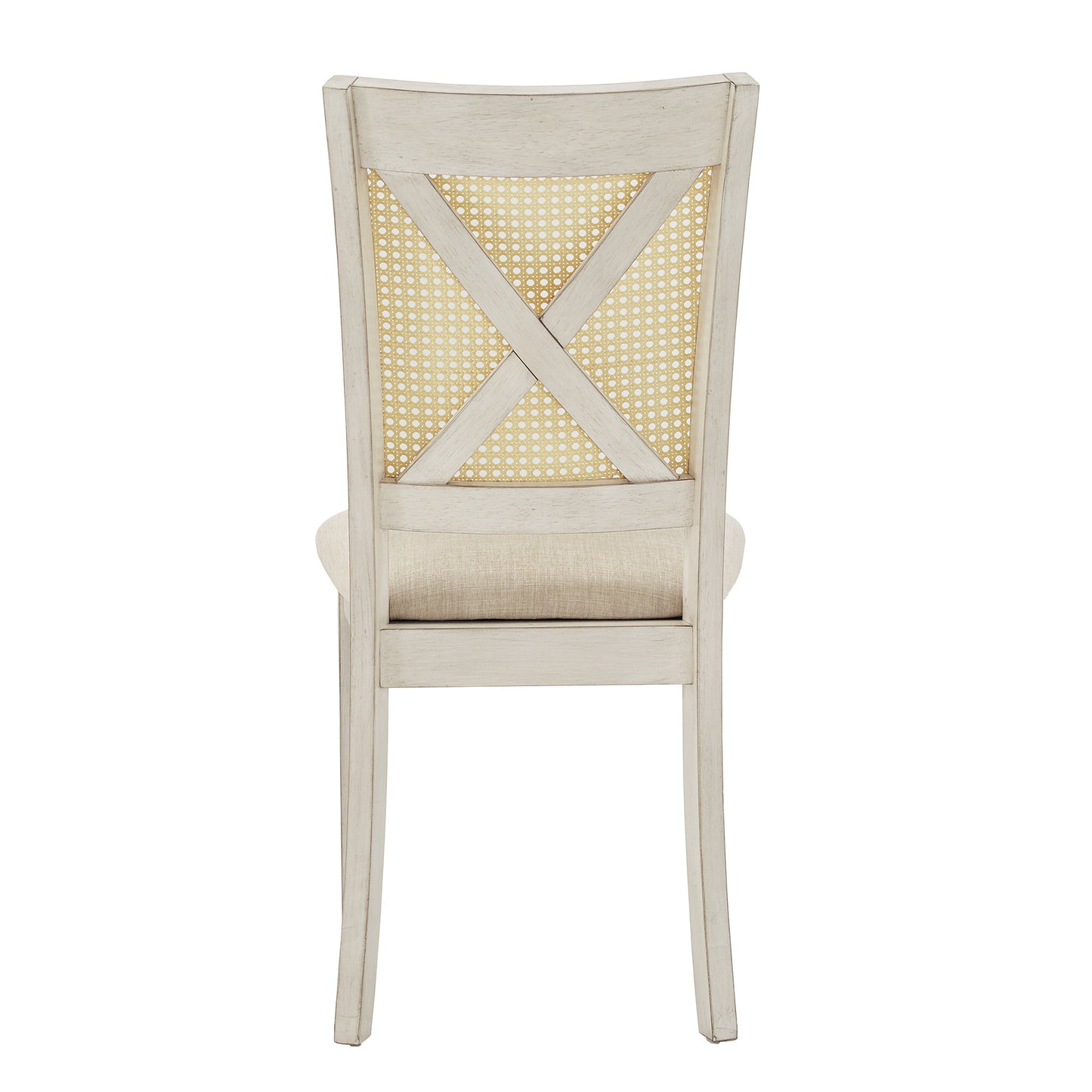 Cane Accent Dining - X-Back Chair (Set of 2), Antique White Finish, Beige Linen