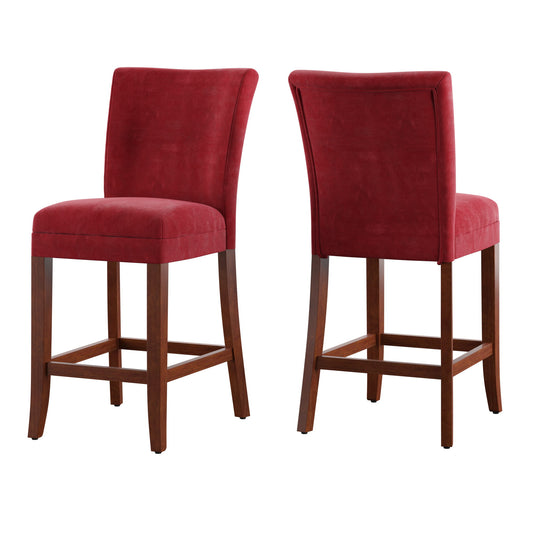 Classic Upholstered High Back Counter Height Chairs (Set of 2) - Red Microfiber