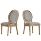 Round Linen and Wood Dining Chairs (Set of 2) - Grey Linen, Natural Finish