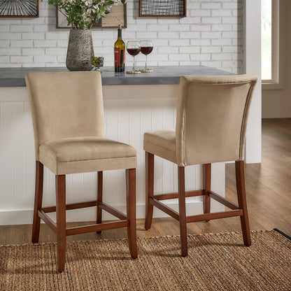 Classic Upholstered High Back Counter Height Chairs (Set of 2) - Light Brown Microfiber