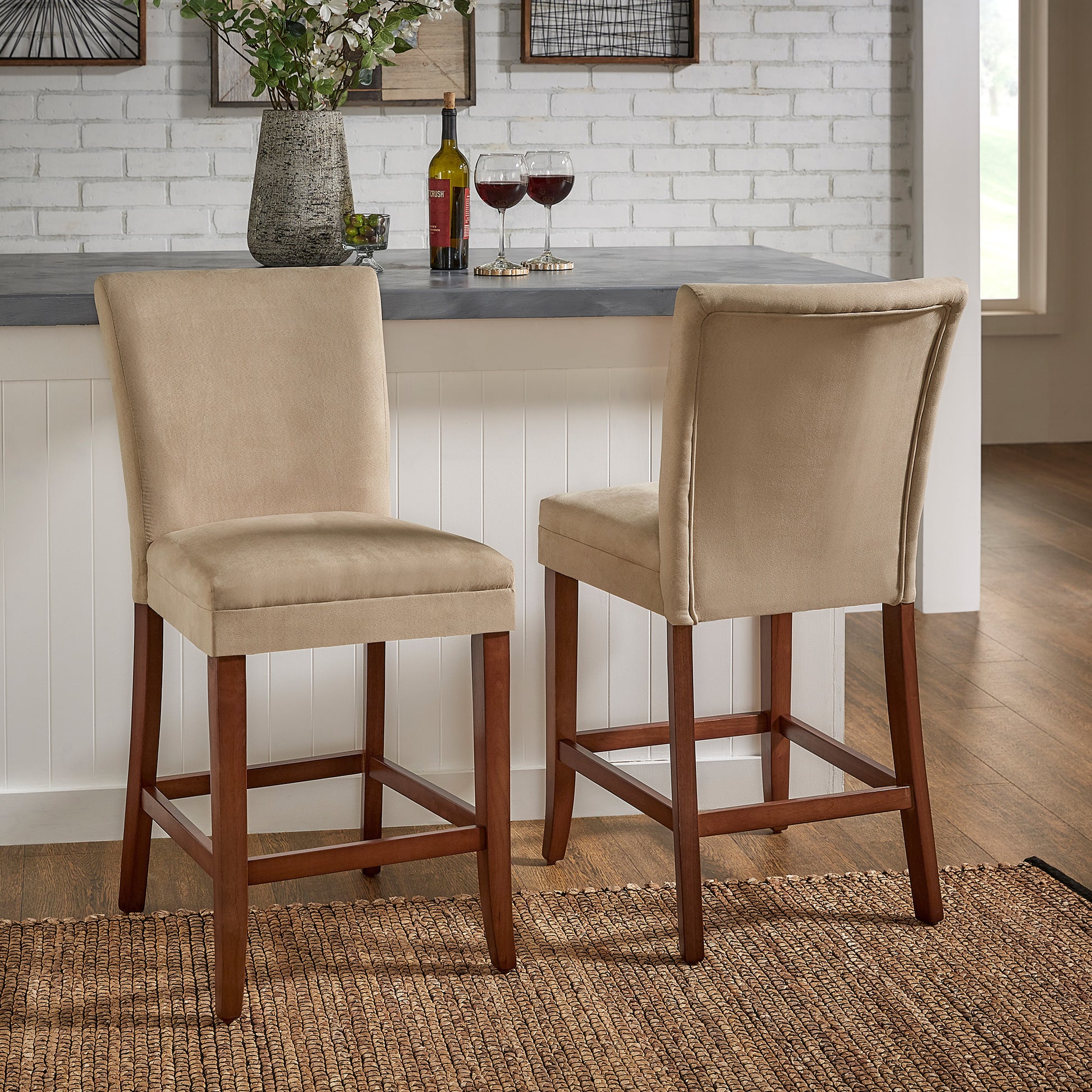 Classic Upholstered High Back Counter Height Chairs (Set of