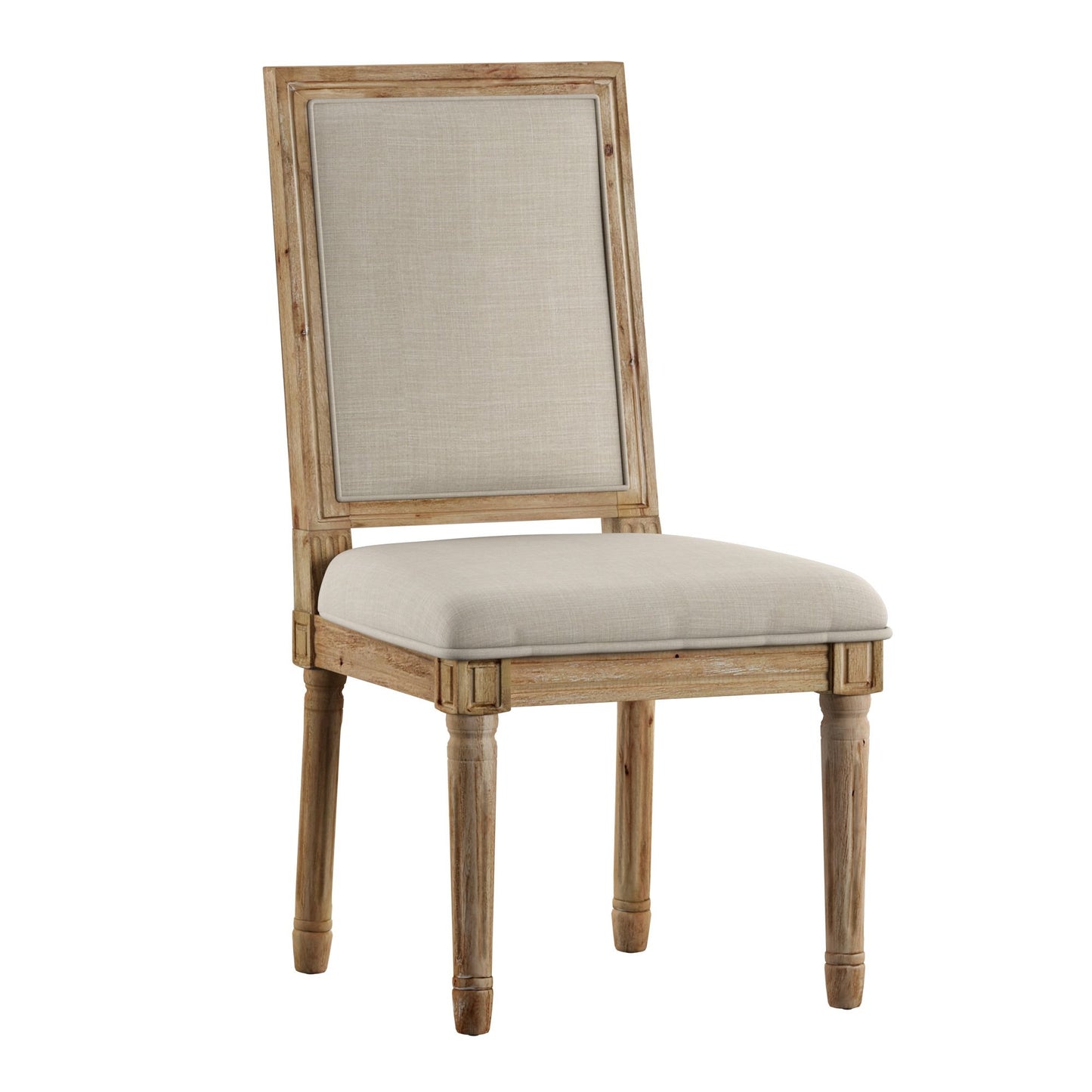 Rectangular Linen and Wood Dining Chairs (Set of 2) - Beige Linen, Natural Finish