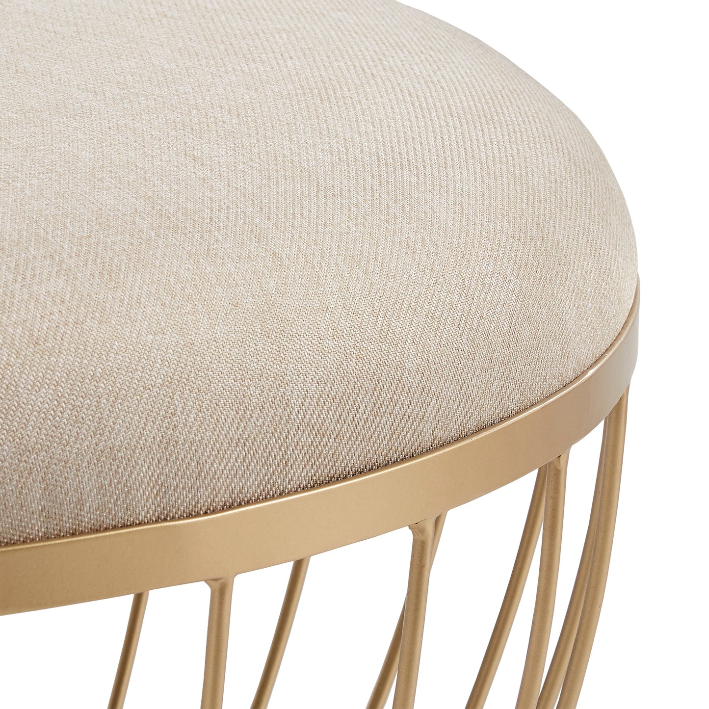 Fabric Upholstered Round Ottoman - Beige Linen