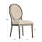 Round Linen and Wood Dining Chairs (Set of 2) - Beige Linen, Antique Grey Oak Finish
