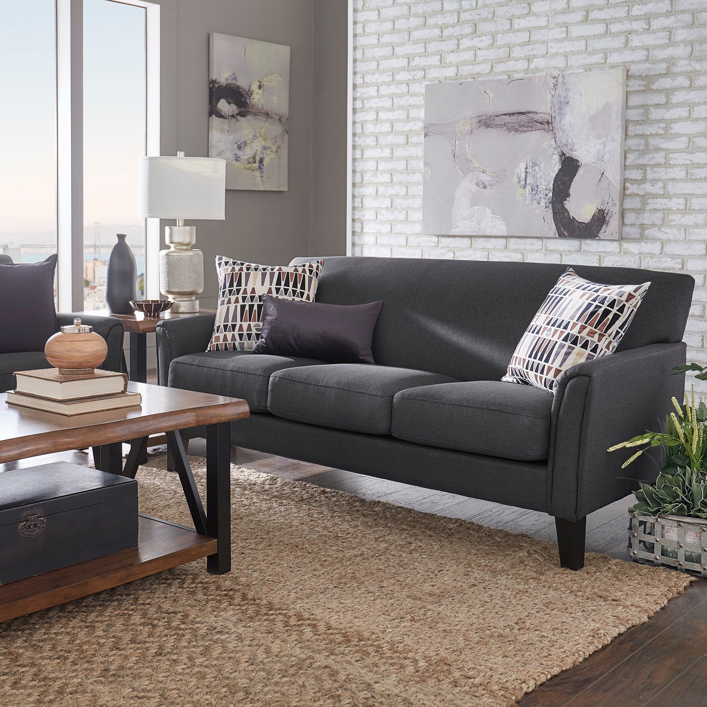 Modern Sofa - Dark Grey Linen