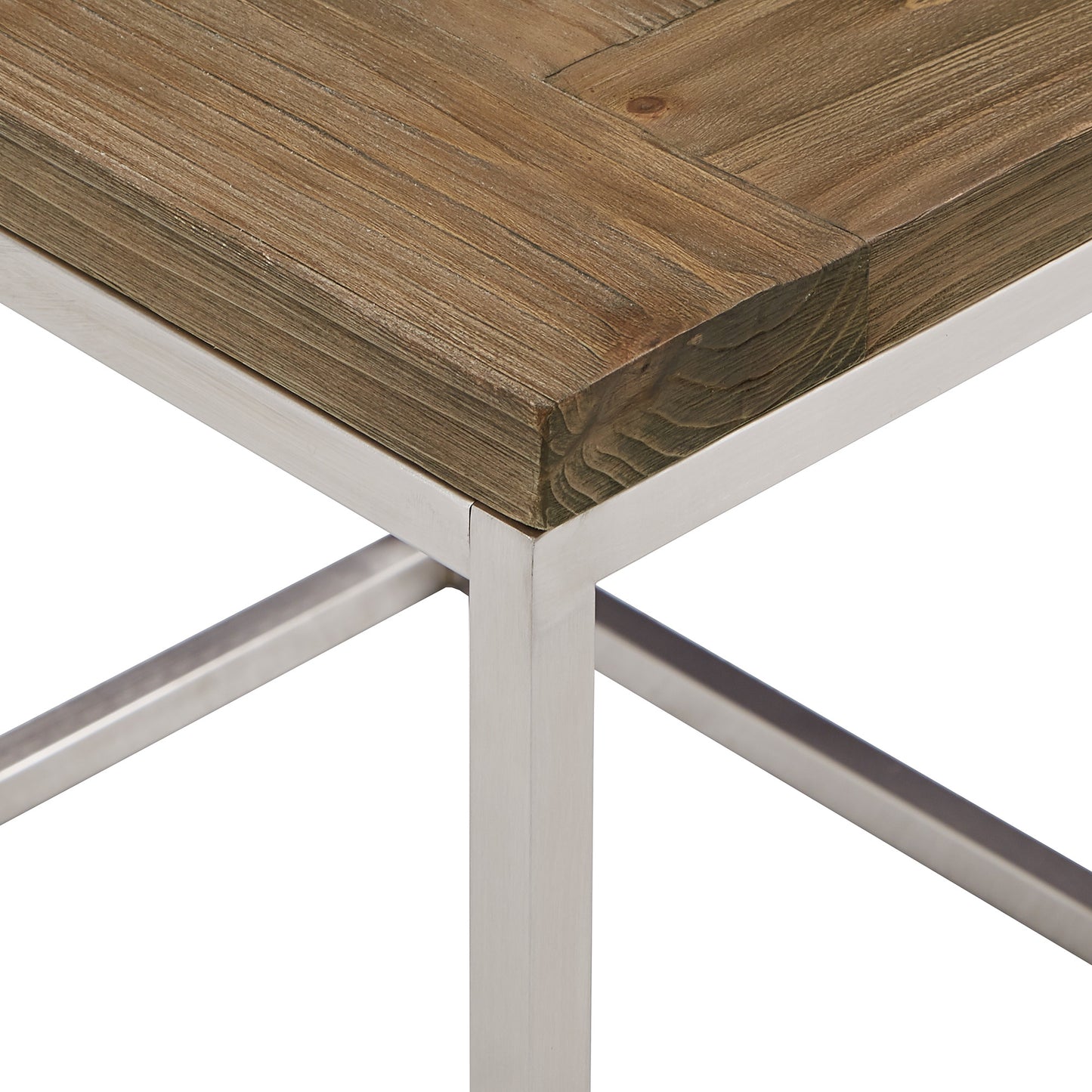 Stainless Steel Rectangular End Table - Light Pine Finish Top