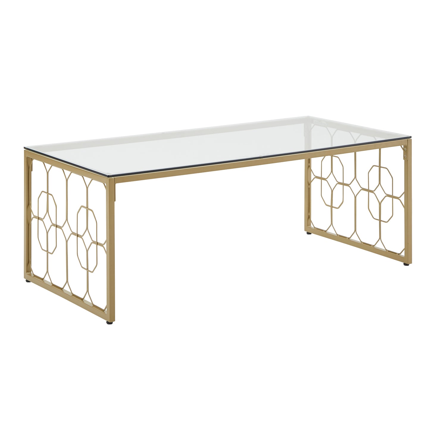 Octagon Pattern Gold Metal and Glass Table - Coffee Table