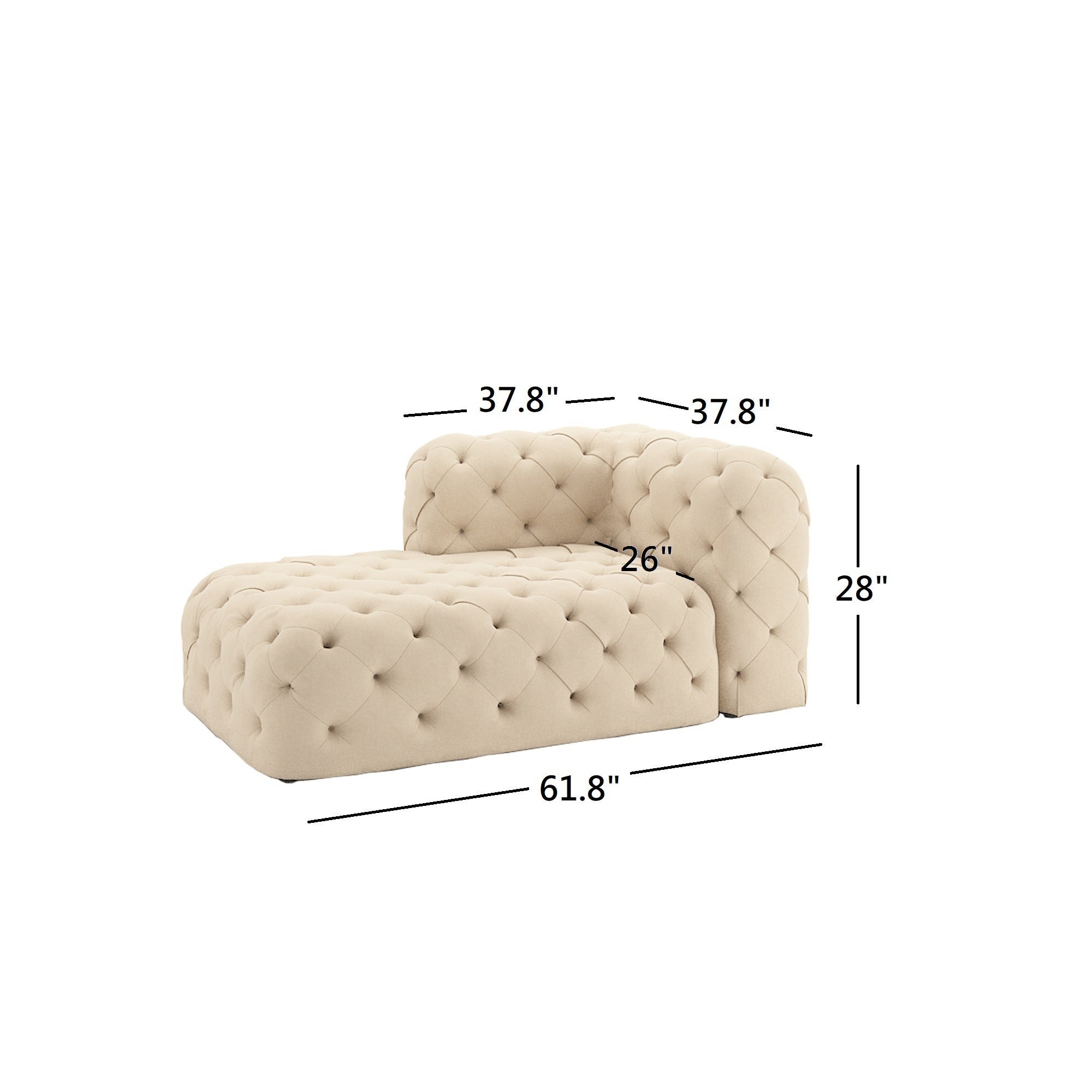 Beige Linen Tufted Chesterfield Sectional Chaise Lounge - Right Facing
