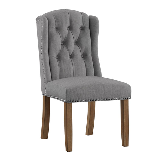 Tufted Wingback Dining Chairs with Nailhead Trim (Set of 2) - Grey