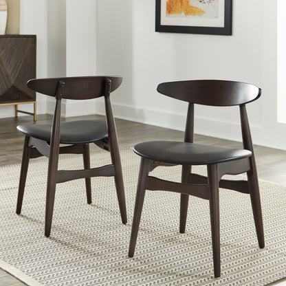 Mid-Century Modern Tapered Dining Chairs (Set of 2) - Black Finish, Black Faux Leather