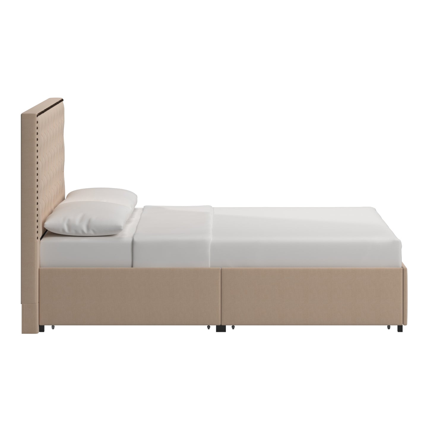 Nailhead Linen Headboard Storage Platform Bed - Full Size (Full Size)