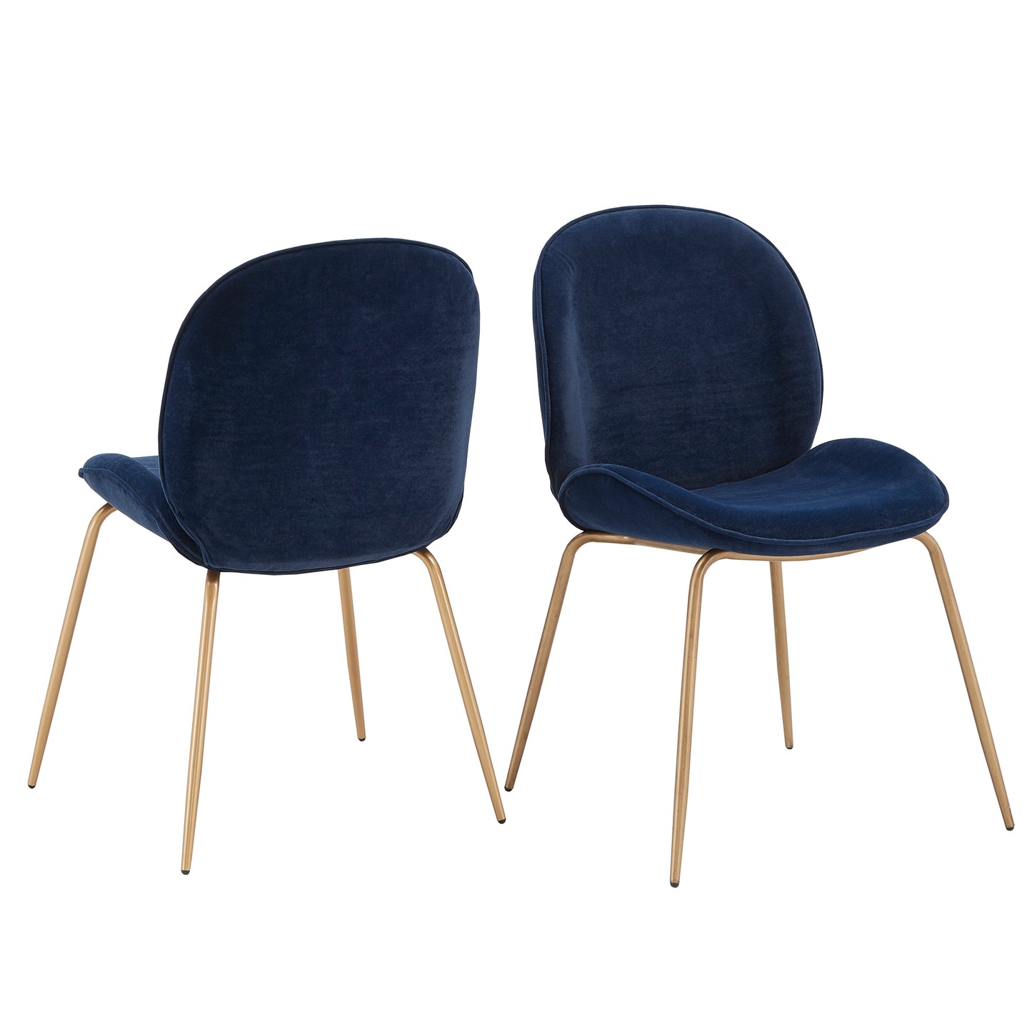 Velvet Upholstered Gold Finish Dining Chairs (Set of 2) - Blue Velvet