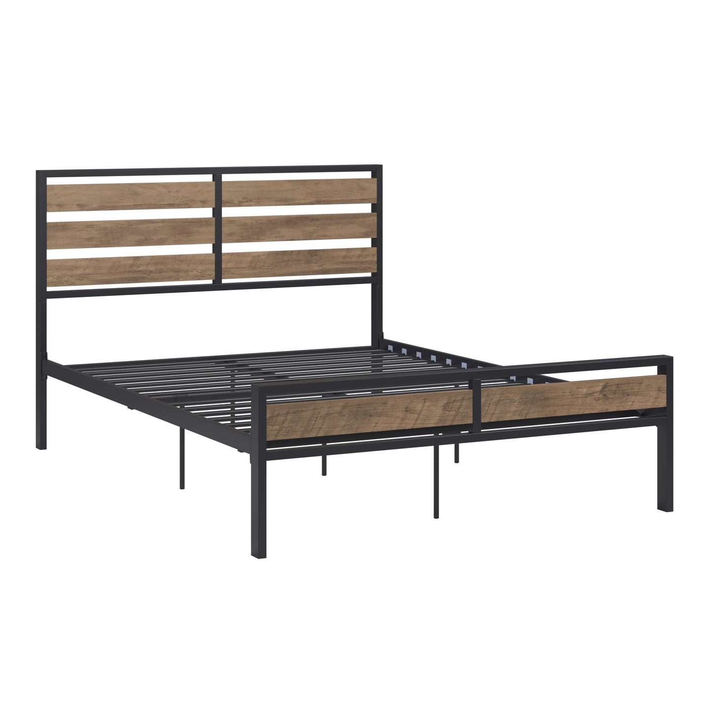 Low Profile Metal Platform Bed with Wood Finish Panels - Black, Full (Full Size)