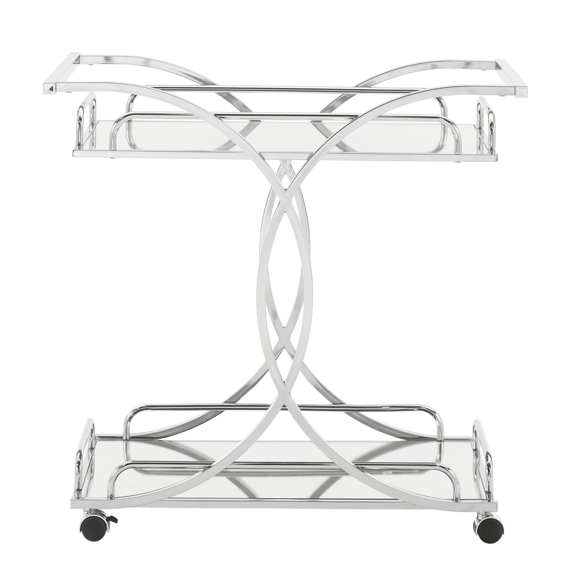 Chrome Finish Bar Cart with Curving Metal Frame