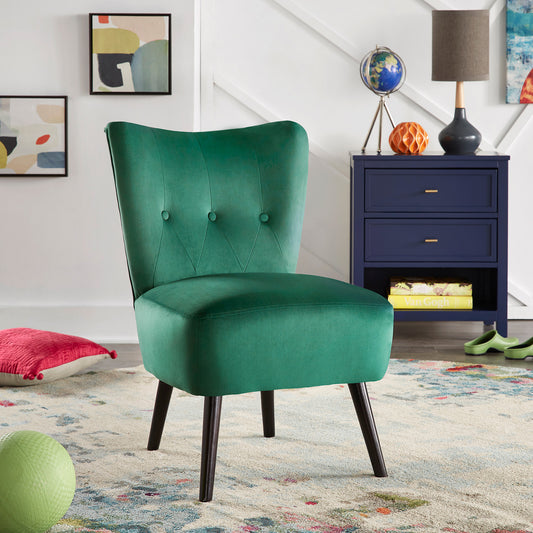 22.5" Wide Tufted Accent Chair - Green Velvet with Brown Legs