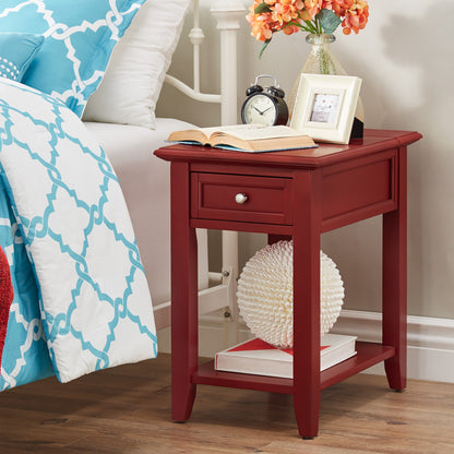 1-Drawer Side Table with Charging Station - Red