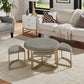 Coffee Table with Nesting Stools - Round, Grey Fabric, Gold Finish