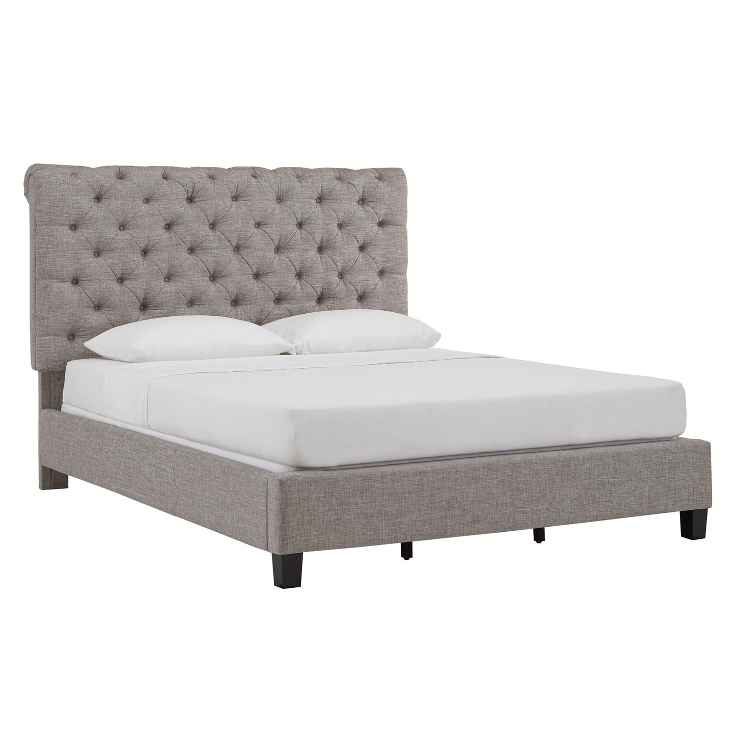 Adjustable Fabric Tufted Rolltop Queen Bed - Grey