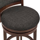 Upholstered Back Swivel Stool - 29" Bar Height, Cherry Finish, Dark Grey Linen