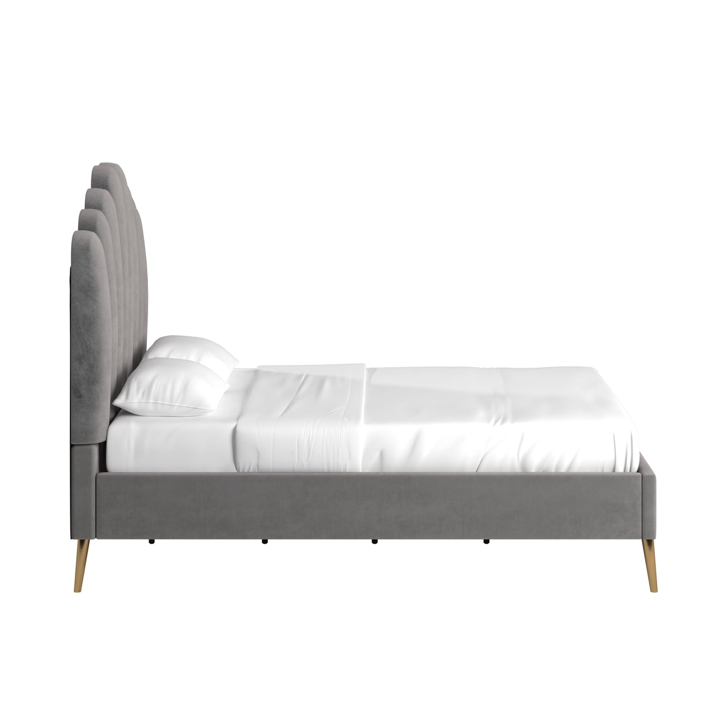 Art Deco Velvet Upholstered Platform Bed - Grey, Full
